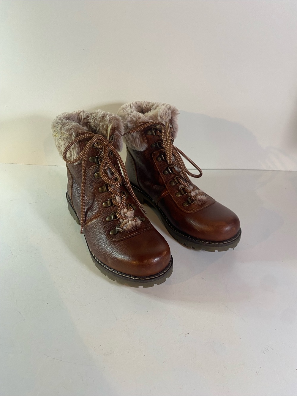 Avellini Winter Leather Fur Lined Lace Up Ankle Boots Size 40